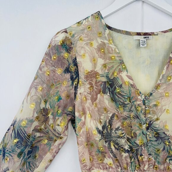 Amuse Society Eva Luna Floral Chiffon Long-Sleeve Mini Dress Size S - Picture 4 of 14